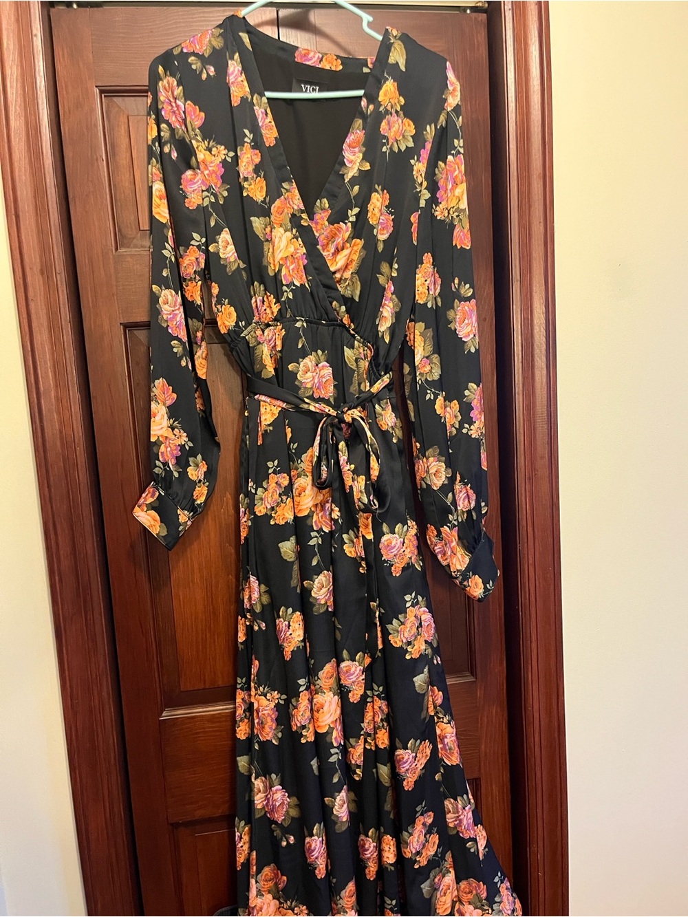 VICI Black Floral Wrap Maxi Dress with Tie Waist